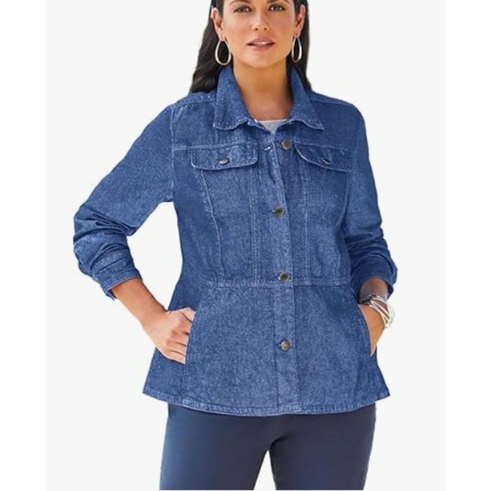 Jessica London Denim Jacket Women‎ Size 28W Blue Button Front Utility Style